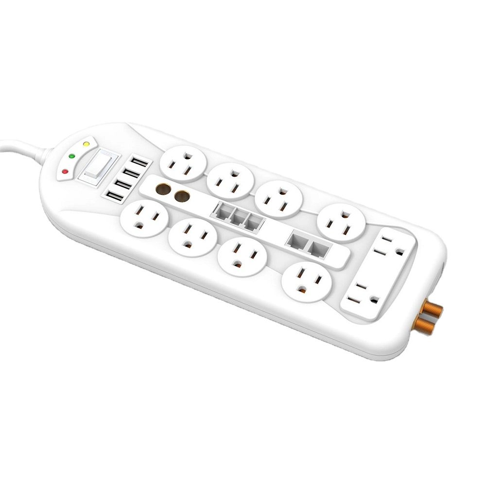 USA 10 Outlets 4 USB Surge Protector Power Strips with Combo Phone (R11) &Network (R45) Jacks